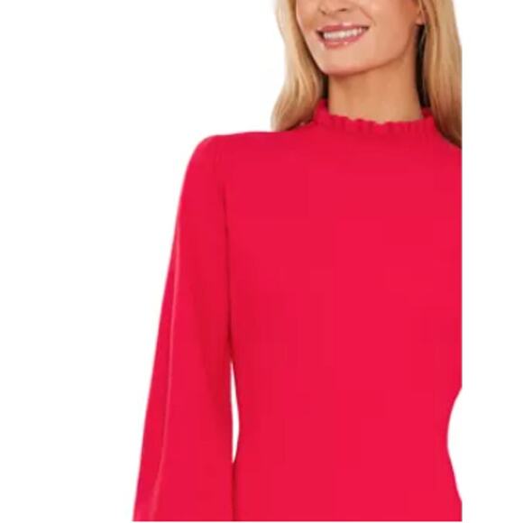 CeCe Long Sleeve Smock Cuff Mock Neck Sweater Dress Womens Size Large Magenta - Picture 2 of 5
